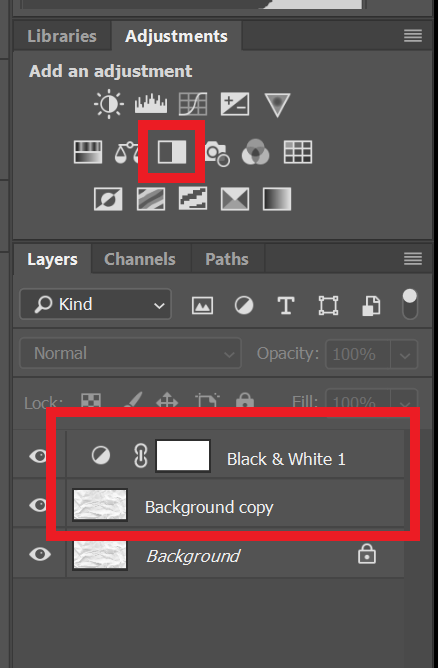black and white adjustment layer